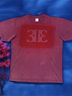 3IIƐ RED LOOM high quality red tee with red 323 spray paint logo design - LARGE